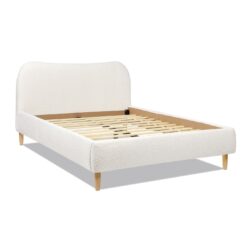 Roman - Queen Curved Headboard Upholstered Platform Bed - Ivory White