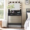 Vanity Desk With Mirror And Lights, Dressing Table With Large Drawer, 2 Level Storage Dresser & 3 Lighting Modes Adjustable Brightness, Suitable For Bedroom - Black - Image 2