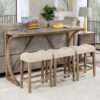 4 Piece Bar Table Set With Power Outlet, Dining Bar Table And Chairs Set, Bar Table Set With 3 Padded Stools For Living Room, Dining Room, Game Room - Brown - Image 2