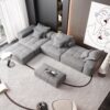 Modern Oversized Modular Sectional Sofa, Sparkling Fabric Soft Cushion Sofa With 6 Pillows, 6 Pieces Diy Combination Tufted Sofa, No Assembly Required - Gray - Image 11