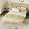 Queen Size Rubber Wooden, Solid Wooden Bed With Rattan Headboard, Enhanced By Support Feet - Natural - Image 8