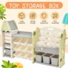 Kids Bookshelf Toy Storage Organizer With 17 Bins And 5 Bookshelves, Multi-Functional Nursery Organizer Kids Furniture Set Toy Storage Cabinet Unit With HDPE SheLF And Bins - Light Green - Image 5