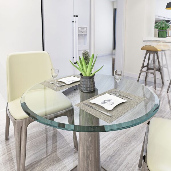 32" Round Tempered Glass Table, Top Clear Glass 1 / 2" Thick Beveled Polished Edge - Transparent