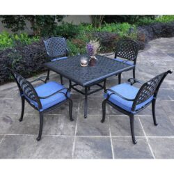 Square 4 Person 43.19" Long Aluminum Dining Set With Navy Blue Cushions - Antique Navy Blue