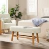 Fuji - Upholstered Bedroom Accent Bench With Natural Legs - Ivory White - Image 7