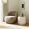 Hampton - Round Upholstered Ottoman With Scalloped Base - Speckled Egg Beige - Image 4