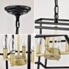 4 Light Metal Lantern Tiered Pendant Hanging Light Fixtures, Industrial Farmhouse Adjustable Height Chandeliers For Dining Room Hallway Foyer Entryway (E12 Bulbs Not Included) - Matte Black / Gold - Image 14