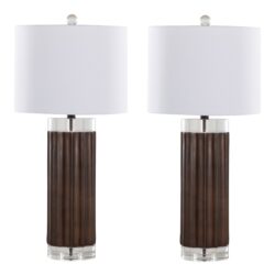 Cylinder - Fluted Contemporary Table Lamp (Set of 2) - Brown / Clear / White