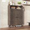 Farmhouse Shoe Storage Cabinet With Barn Door Design, 2 Flip Drawers, Hooks - Dark Oak - Image 16