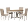 5 Piece Farmhouse Dining Table Set Wood Round Extendable Dining Table And 4 Upholstered Dining Chairs - Oak Natural / Antique White - Image 14