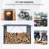Outdoor Steel Firewood Rack, Open Wood Shed With Sloped Roof For Firewood, Pellet, Or Lumber Storage - Black - Image 9