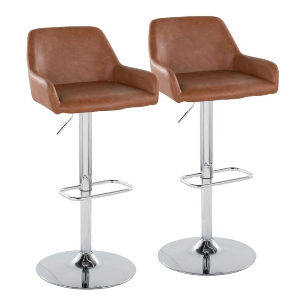 Daniella - Contemporary Adjustable Barstool With Swivel With Rounded Rectangle Footrest (Set of 2) - Chrome / Camel