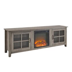 Modern Farmhouse 2 Door Glass Windowpane 70" Fireplace TV Stand For 80" TVs - Gray Wash