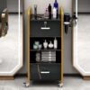 Locking Salon Storage Cabinet, Beauty Barber Salon Styling Station Organizer Equipment With 3 Hair Dryer Holder, 2 Drawers For Beauty Spa Barber Shop - Black - Image 13