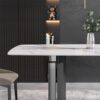 70.87" Modern Artificial Stone White Curved Black Metal Leg Dining Table - White / Black - Image 9