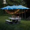 15 X 9 Ft Double Sided Outdoor Market Umbrella With Lights And Base Rectangular Twin Canopy - Blue - Image 24