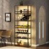 LED Tall Wine Rack Freestanding Floor, 7 Tier Wine Baker Rack With Glass Holder & Wine Storage, Industrial Wine Display Shelf Wine Bar Cabinet For Bar, Kitchen, Dining Room - Walnut / Black - Image 10