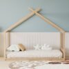 Full Size Montessori Style House Bed For Kids, Floor Bed Frame With Headboard And Footboard, Fence Bed For Girls, Boys, Slat Not Included - Natural - Image 3