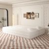Modern Floor Sofa With 2 Pillows, Convertible Teddy Fabric Foam Filled Sleeper Sofa Bed, Full Size Folding Mattress For Living Room Guest Bed, Playroom, No Assembly Required - Beige - Image 6