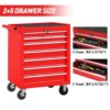 Rolling Tool Chest With 7 Drawer Tool Box With Wheels Multifunctional Tool Cart Mechanic Tool Storage Cabinet For Garage, Warehouse, Workshop, Repair Shop - Red - Image 3