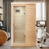 Hemlock Mini 1 Person Far Infrared Door On The Left Of The Indoor Sauna Room - Natural - Image 8