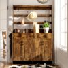 Minimalist 4 Door Shoe Cabinet With Coat Rack, Spacious Top, 3 Drawers, 8 Shelves, Metal Hooks And Handles For Hallway - Rustic Brown - Image 3