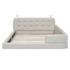 Queen Size Upholstered Platform Bed With 2 Reading Lights - White - Image 2