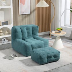 Fluffy Bean Bag Chair, Comfortable Bean Bag For Adults And Children, Super Soft Lazy Sofa Chair With Memory Foam And Ottoman, Indoor Modern Focus Bean Bag Chair For Living Room, Bedroom, Apartment - Green