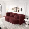 Modern Floor Sofa With 2 Pillows, Convertible Teddy Fabric Foam Filled Sleeper Sofa Bed, Full Size Folding Mattress For Living Room Guest Bed, Playroom, No Assembly Required - Burgundy - Image 6