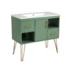Bathroom Vanity With Resin Sink Combo Set, Modern Freestanding Single Bathroom Cabinet With 2 Drawers & 2 Storage Compartments, Storage Cabinet For Bathroom, Frame Vanity Set - Green - Image 13