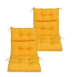 2 Piece High Back Patio Chair Cushion Set, Tufted Adirondack And Rocking Chair Cushions For Garden, Porch Or Office Use - Yellow