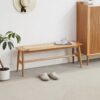 Woven Design Dining Bench For Dining Room, Bedroom - Natural Oak - Image 2