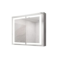 36" X 30" Medicine Cabinet With LED Vanity Mirror, Anti-Fog, Recessed Or Surface Mount, Waterproof, Dimmable, Aluminum 3000K~6000K Lighted Double Door Bathroom Cabinet With Touch Switch - Silver