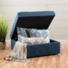 Flip Top Ottoman With Tufted Waffle Stitch And Rolling Casters - Navy Blue - Image 7