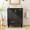 Modern Solid Wood And 24" Bathroom Vanity With Sink, Deep Drawer, Door Shelf, 2 Tier Basket - Black - Image 4