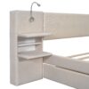 Queen Size Upholstered Platform Bed With Reading Lights, Drawers, Trundle And Shelves - Beige - Image 4