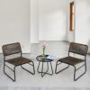 Patio Furniture Set 3 Piece Mixture Pattern PE Rattan Steel Frame And Modern Round Table - Brown / Black - Image 2