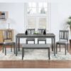 6 Pieces Kitchen Dining Set, Rectangular Wooden Dining Table With 4 Upholstered Chairs And A Bench, Dining Table Set For 6 People, Living Room, Home Bar And Kitchen - Gray - Image 4