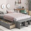 Full Size Bed With Storage Case, 2 Storage Drawers, Lengthwise Support Slat - Gray - Image 9