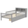 Twin Size Bed With Headboard Storage Rack, 2 Under Bed Drawers, 3 - Side Guardrails For Safety And Security - Gray - Image 9