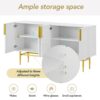 Modern Elegant 4 Door Sideboard Gold Metal Handle Buffet Cabinet For Dining Room, Living Room, Bedroom, Hallway - White - Image 7