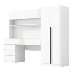 2 Door Storage Desk Wardrobe For Bedroom With Shelves And Drawers - White