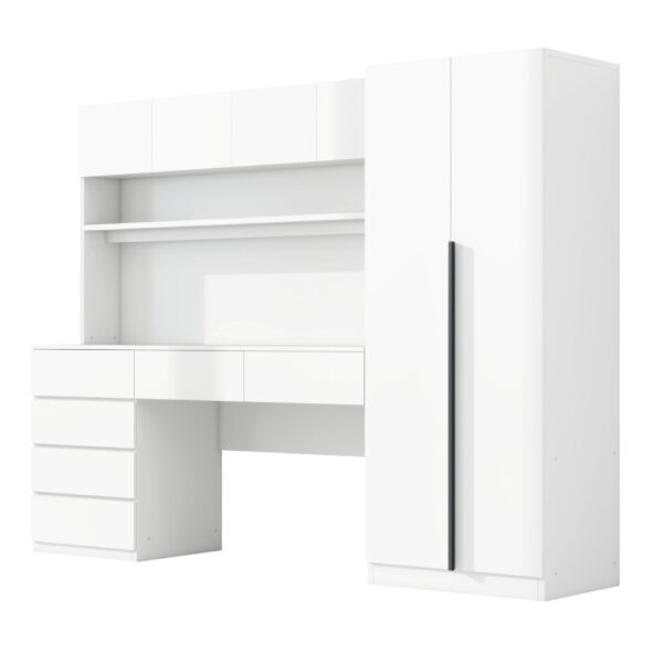 2 Door Storage Desk Wardrobe For Bedroom With Shelves And Drawers - White