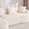 Compression Sofa: Combining Chaise Longue With 3 Seater, Wood Grain Chenille Fabric, Full Sponge Compression Sofa, Combined Sofa With 4 Pillows For Living / Home Furniture / Apartment - White - Image 28