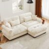 Modern Oversized 2 Seater Sofa With Ottoman And Bolster Armrests - Cream - Image 4