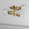 Ephemeral - 4 Lights Semi Flush Mount Retro Hallway Kitchen Bedroom Living Room Ceiling Pendant - Antique Brass / Clear / Gold - Image 7