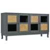 Retro Industrial Gray 4 Door Sideboard With Large Storage, Rattan And Glass Doors - Antique Dark Gray / Rattan - Image 7