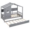Twin Size House Bed With Trundle, Modern Design For Kids With Storage Shlef - Gray - Image 9