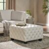 Modern Glam Ottoman With Velvet Upholstery And Button Tufted Design - Ivory - Image 6