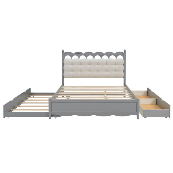 Queen Size Storage Platform Bed, With 2 Big Drawers, Twin Long Size Trundle, One Set Of Sockets & USB Ports - Gray